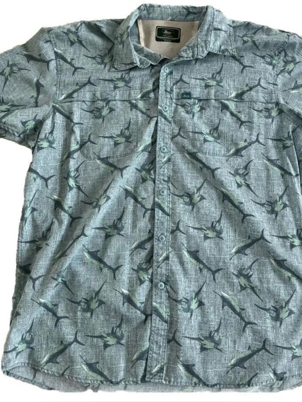 🎣 G.H. Bass Men’s XL Marlin Swordfish Fishing Print Button-Up Camp Shirt Blue - Picture 2 of 6
